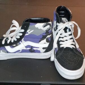 Vans Kids High-Top Sneakers - Black, White, and Purple Camo